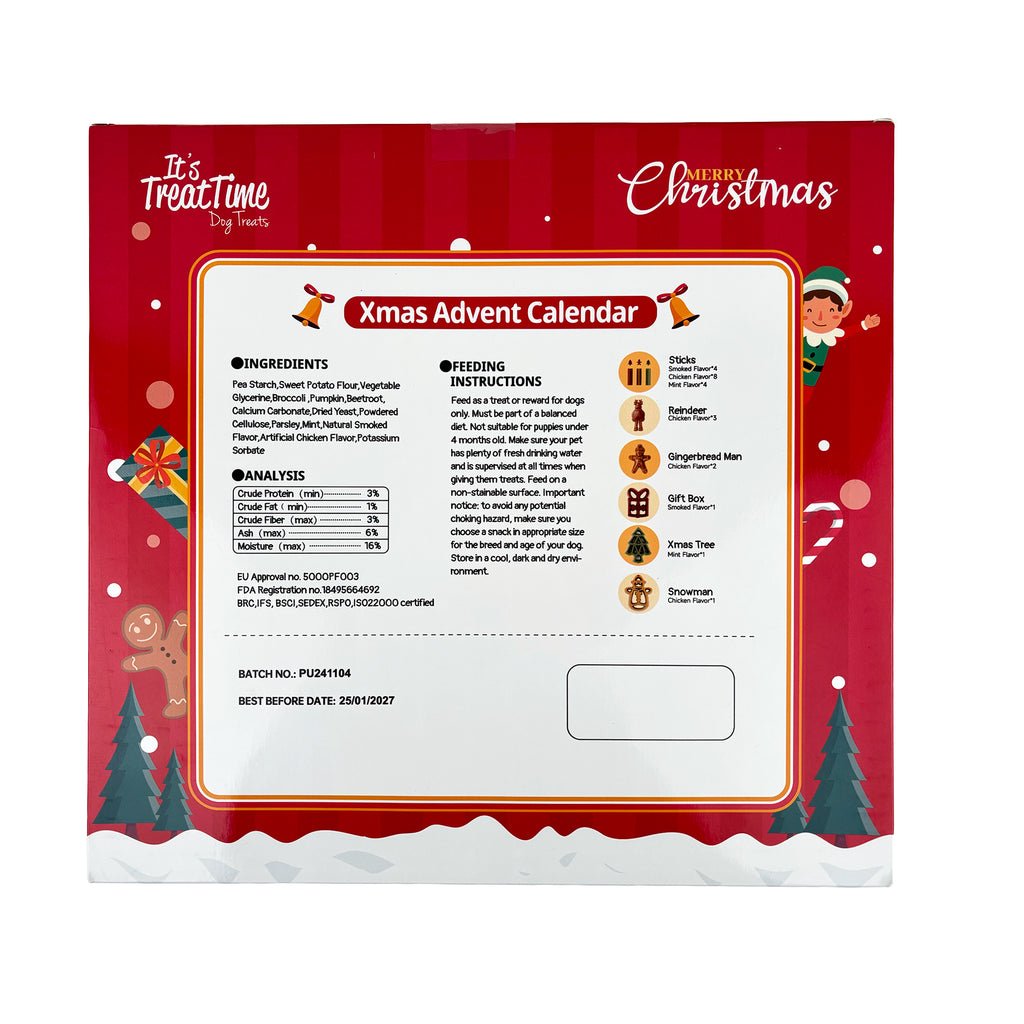 Dog Christmas ADvent Calendar back of packaging with nutritional label and feeding instructions