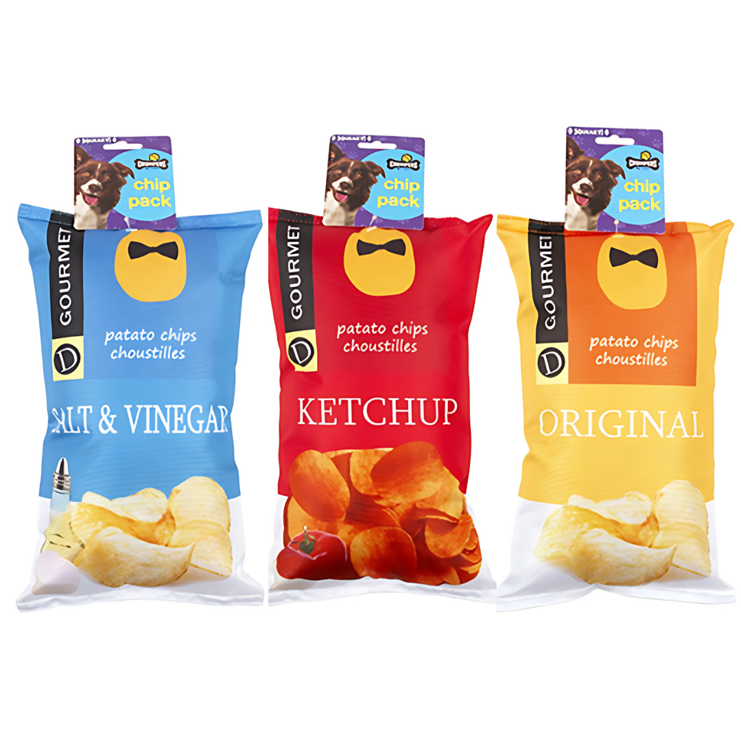 Snack Attack Fun! 🐾 Chompers Squeaky Chip Packet Toy – Perfectly Pawesome