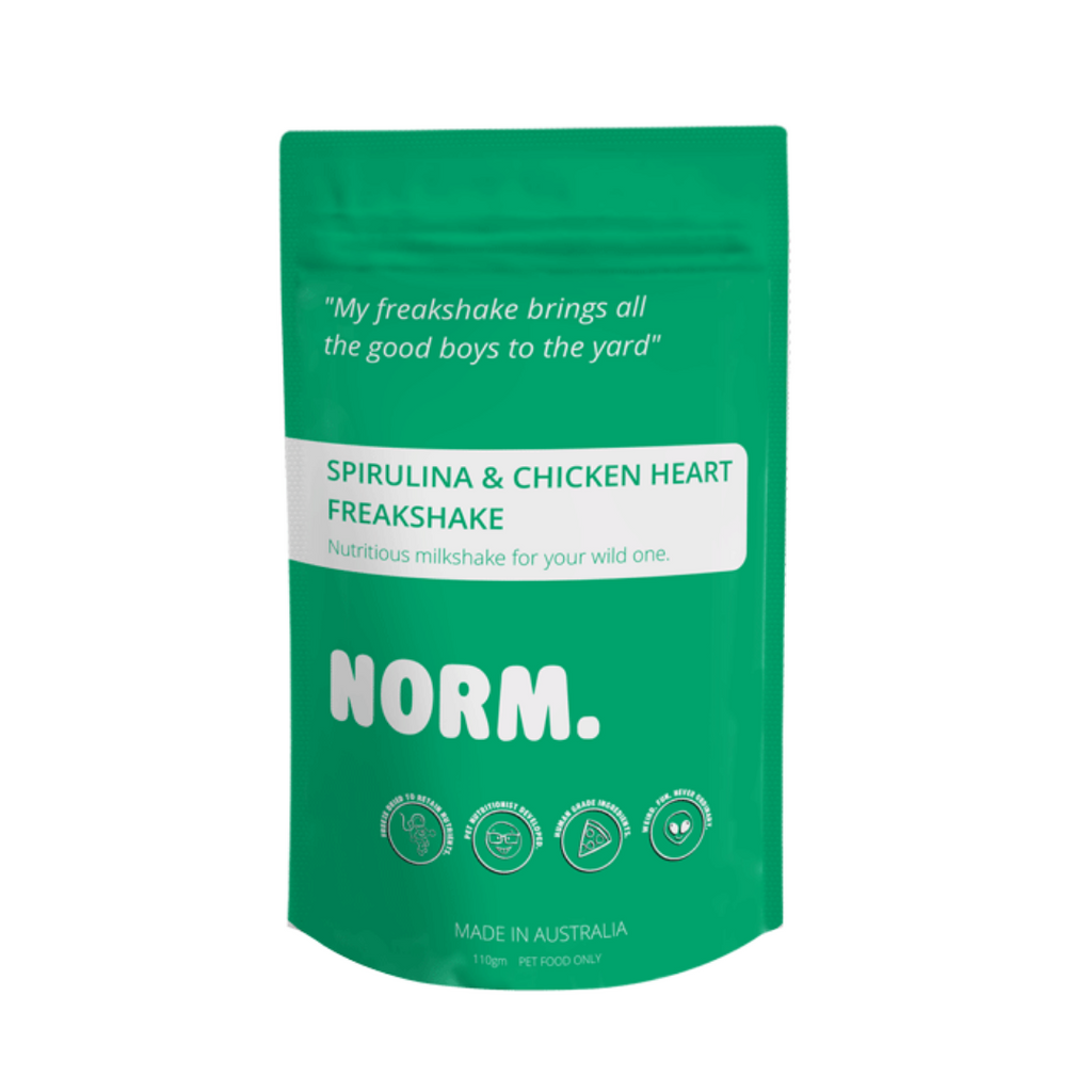 NORM OG Spirulina and Chicken Heart Freakshake in Green bag